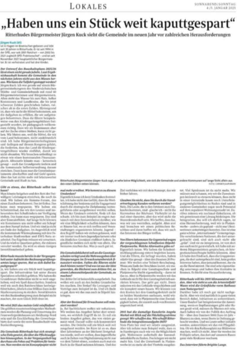 Zeitungsinterview Juergen Kueck